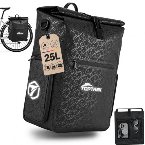 toptrek Fahrradtasche für Gepäckträger mit Aussenfach 25L Wasserdicht | Gepäckträgertasche mit Abnehmbar Innentaschen | Abschließbar Fahrrad Taschen Hinten mit Tragegriff und Schultergurt