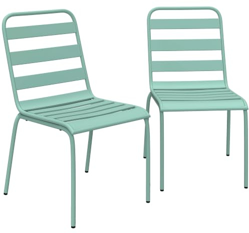 Outsunny Set aus 2 Metall-Gartenstühlen Stapelbar Grün für Balkon | Outdoor-Esstühle, Terrassenmöbel für den Garten