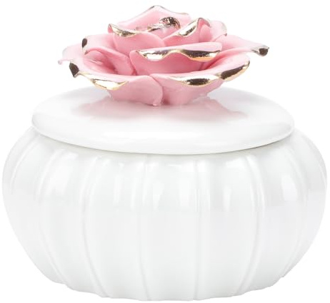 JOYOFREELY Ceramic Jewelry Box with Rose Pattern, Hand-painted Porcelain Storage Jar with Lid, Decorative Trinket Box for Home Organization and Giving