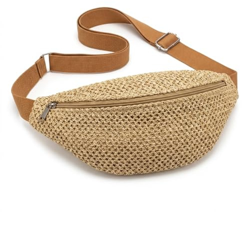 Uoocg Geflochtene Bauchtasche Damen Stroh Imitat Boho Hüfttasche Gürteltasche Brusttasche Verstellbare Crossbody Bag klein für Sommer Strand
