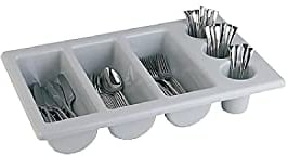 APS 11960 Besteckbehälter GN 1/1, 53 x 32,5 cm, Höhe 10 cm, Polypropylen, grau, 3 Mulden und 3 Köcher, Made in Germany