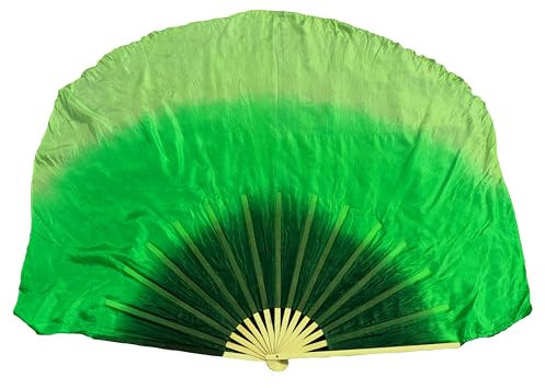 Winged Sirenny Abanico De Seda Natural para Baile Árabe Cortos (Flutter), Accesoria Pintado a Mano de Danza Oriental,1 Pieza Sólo Mano Derecha (Esmeralda)