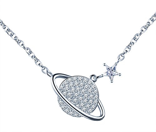 Yumilok 925 Sterling Silber Zirkonia Weltraum Stern Anhänger Halskette Verstellbare Kette mit Anhänger für Damen Mädchen