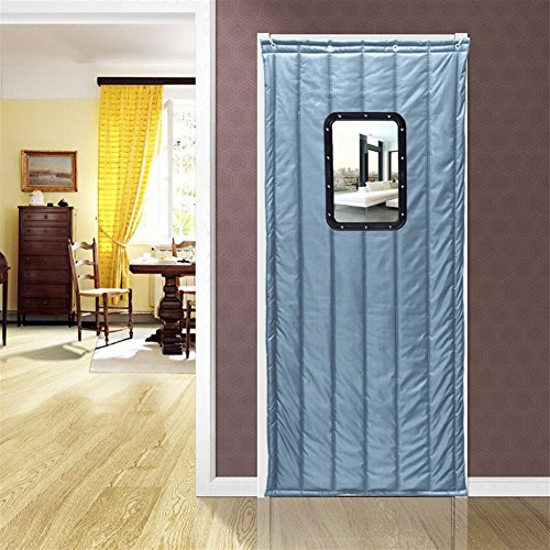 Icegrey Wärmeschutzvorhang mit Fenster Für Tür Isolier Schutz Panel-Isolierung Thermovorhang Verdunklungsgardine Wasserdicht Winddicht Geräuschisolierung Grau 100 x 210cm (Fenster:40x80cm)