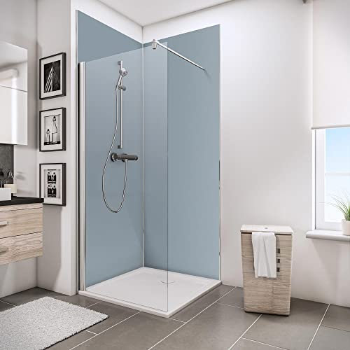 Schulte lot 2 panneaux muraux 90x210 cm + 3 profilés (2x finition, 1x angle intérieur), revêtement salle de bain douche, épaisseur 3 mm, couleur gris argenté, livré avec adhésif double face