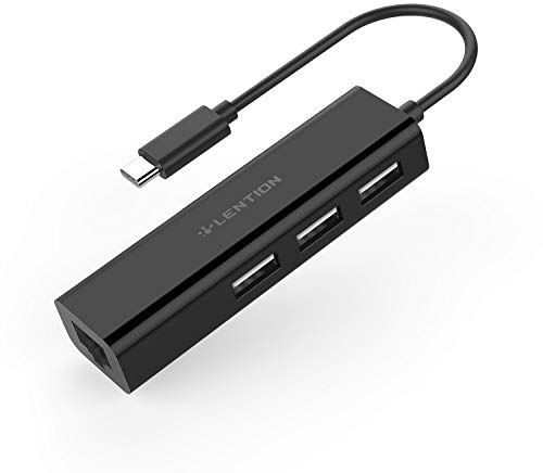 LENTION Hub USB C 3 Puertos USB 2.0 con RJ45 Ethernet 100Mbps LAN, Adaptador para MacBook Pro 13/14/15/16 2016-2023, Nuevo Mac Air, MacBook 12, Surface Pro 7/Book 2/Go, Chromebook, etc (USB2.0,Negro