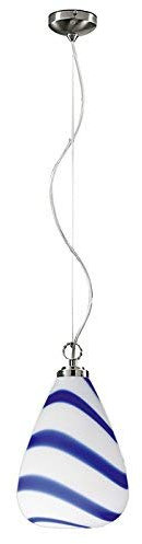 Lampenlux Lámpara de techo Thunder Murano de cristal azul y blanco, lámpara colgante E27, diámetro de 24 cm (MonturColor: Oro)