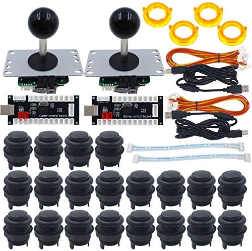 SJ@JX Juego de arcade para 2 jugadores, kit de bricolaje Arcade con botón negro mate esmerilado gemelos codificador USB cero retardo de 4 y 8 vías de lucha de arcade controlador para PC MAME Respberry