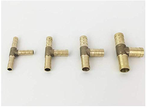 huicouldtool T-förmiger Messing-T-Stück, 6 mm, 8 mm, 10 mm, 12 mm, 3-Wege-Schlauchkupplung, kupferfarben