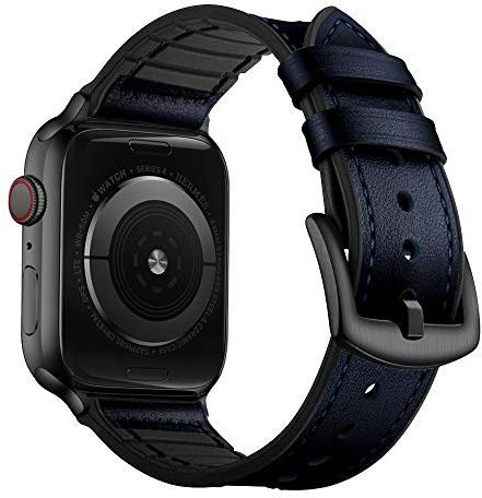 OUHENG Compatible with Apple Watch Band 49mm 46mm 45mm 44mm 42mm 41mm 40mm 38mm, Genuine Leather Replacement Band for iWatch Ultra 2/1, SE2, SE, Series 10 9 8 7 6 5 4 3, 3, 2, 1