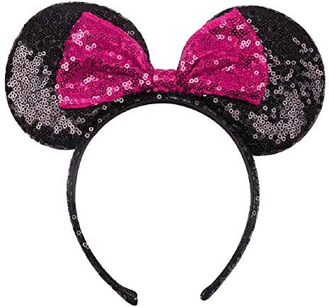 Lovelegis Serre-tête Minnie noir oreilles nœud fuchsia paillettes femme cosplay carnaval halloween