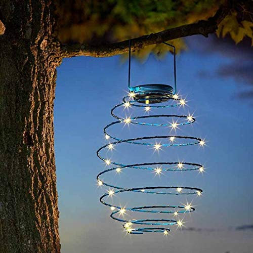 Garden Mile Solar Powered Warm White Copper LED Spiral Hanging Garden Lights Outdoor Lighting Spiralight 39x22cm Pendant Light Lantern Solar Outdoor Lights (Spiral Light x 1)