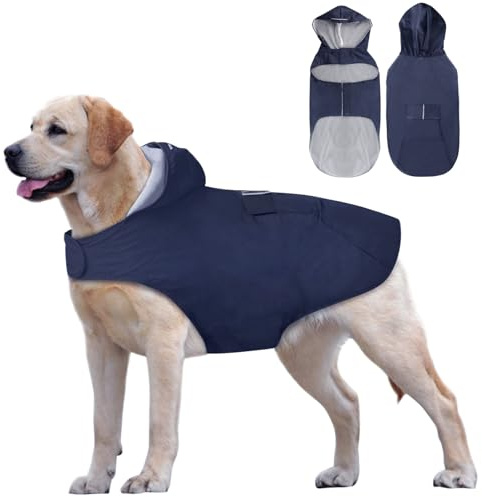 Idepet - Chaqueta impermeable con capucha para perro con aberura para el cuello, poncho reflectante para perro, resistente al viento, para perros pequeños, medianos y grandes