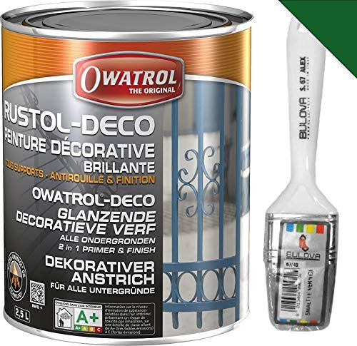 Owatrol Deco - Barniz protector, imprimación antióxido, perfecto para hierro (incluso galvanizado), madera, PVC, plástico, placas Acabado brillante., verde