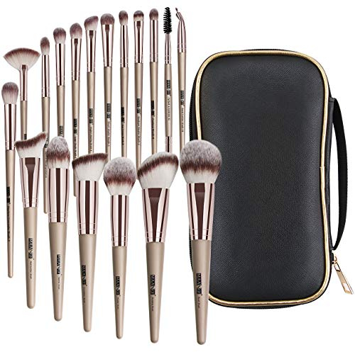 Pinceaux maquillages 18 Pcs Set Pinceau de maquillage Pinceau de fond de teint synthétique Premium Ensemble de pinceaux de maquillage pour les yeux avec trousse de maquillage de voyage