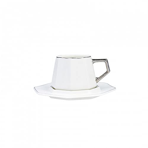 KARACA Zeher Turkish Coffee Cup Set for 6 People - 12 Piece White Coffee Cups with Saucers - Small Porcelain Espresso Set - Ideal for Serving Greek, Arabic Coffee (90 ml)