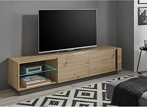 Lomadox Großes TV-Lowboard mit Beleuchtung in Eiche Artisan Nb. mit Absetzungen in Graphit grau, B/H/T: ca. 188/46/40 cm