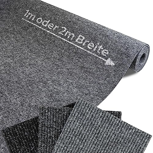 Primaflor Rips-Nadelfilz als Meterware - GLADIATOR, Grau, 2,00m x 5,00m, Schwer Entflammbarer, Gerippter Bodenbelag. Robuster Teppich-Boden