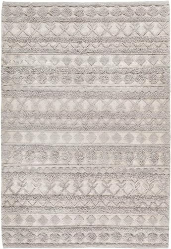 -LUXOR- living Hägga Wollteppich - Ideal für Wohnzimmer im Boho Style oder als Teppich Esszimmer im Skandinavischen Stil - Grau 160 x 230 cm