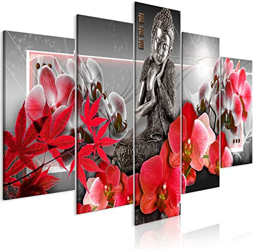 murando Acrylglasbild Buddha 100x50 cm 5 Teilig Wandbild auf Acryl Glasbilder Kunstdruck Moderne Acrylglas Platte Wanddekoration Geschenke Heimdekoration Glasbild Statue Feng Shui Blumen Abstrakt