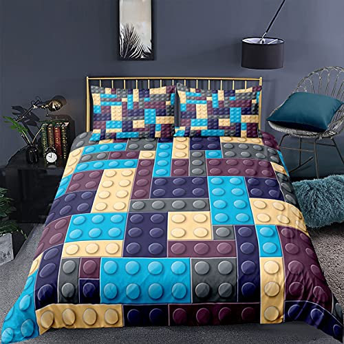 Andrui. Bettbezug Spiel Farbige Bausteine Muster Bettwäsche Set mit Kissenbezug und Reißverschluss (Stil 6, 135 x 200 cm)