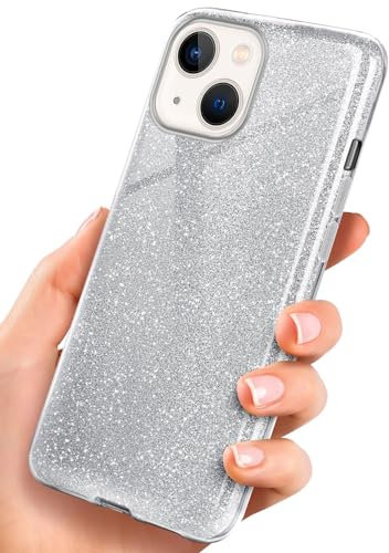 ONEFLOW Glitter Case for Apple iPhone 13 - Glitter Shockproof Silicone Protective Case with Bling Sparkle - Silver