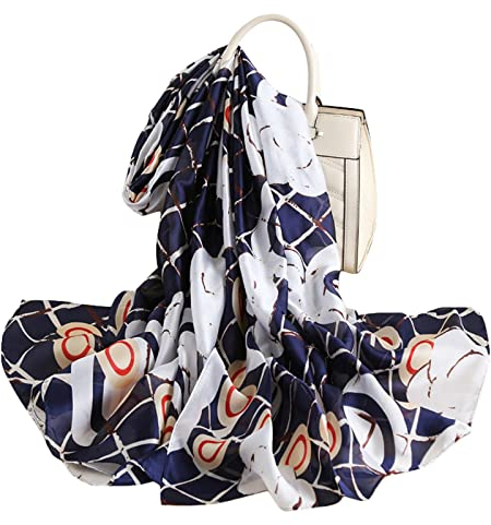 Silk scarf Women Shawl Yellow Scarf Stain Neckerchief Head Wrap Thin Scarf Ladies Beach Shawl Vintage Bridal Chiffon Scarf Muslim Colorful Cloth Christmas Decorations Scarf Belt (Navy Blue)