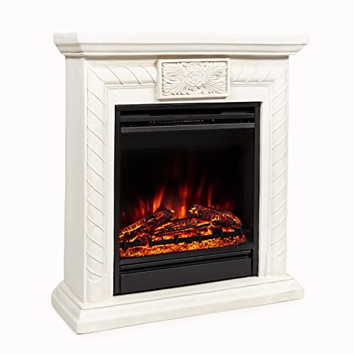 Klarstein Frosty Peak - Caminetto Elettrico con Potenza di Riscaldamento di 1800 W, Camino Finto con Timer, Temperatura: da 10 a 30 °C, Effetto Fiamma LED, Telecomando Incluso