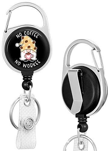 ZJK541 Porte-badge rétractable robuste avec clip d'identification pour carte de clé, étiquette nominative, gnope, sans café, sans travail, infirmière, bureau, mousqueton en métal noir