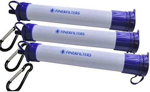 FINERFILTERS Personal Portable Water Filter Straw - 0.01 Micron Filter Membrane Provides Microbiological Water Purification, Ideal For Camping & Hiking etc. (3 Pack)