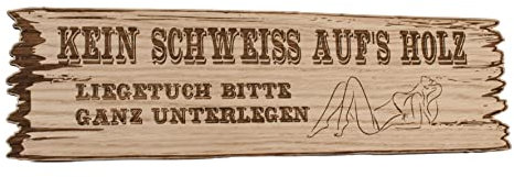 Sauna Schild Kein Schweiss aufs Holz 3D Western Art Eiche Geschenk Holz ca 39 x 12 cm Wanddeko Hängeschild mit Kordel Wellness (Kein Schweiss 39x12 cm), 1014