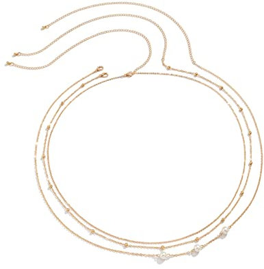 Mesnt Kettengürtel Gürtel Taillenkette für Kleid Taillenkette, Bauchkette, Hüftkette, Kettengürtel, Körperkette Bauchkette Hüftkette Gold 3 Schichten Perle und Perle, Gold