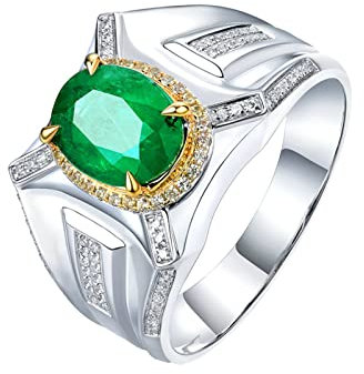 Dsnyu Silber Ringe für Damen 925 Breit Hochzeitsringe Echt Gold 2ct Labor Erstellt Smaragd Zirkonia Hochzeitsringe Weiß Gold 58 (18.5)
