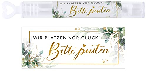 50 Stück Seifenblasen Hochzeit Aufkleber -Wir platzen vor Glück!Bitte pusten- PVC Seifenblasen Flaschenetiketten Wasserdicht Aufkleber für Hochzeit Seifenblasen Hochzeitsgastgeschenke usw.