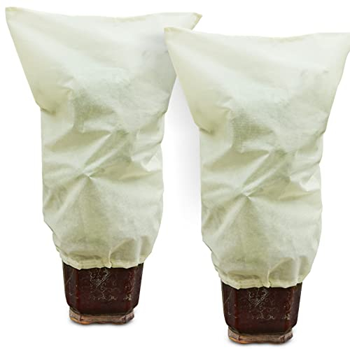 Muzhira 2pcs Winterschutz-Haube, 50g/m² 80cm x 100cm Frostschutzhaube für Pflanzenmit mit Zugband, Garden Winterschutzvlies für Pflanzen für Wetterfest, Kälte, Vögel und Insekten Beige