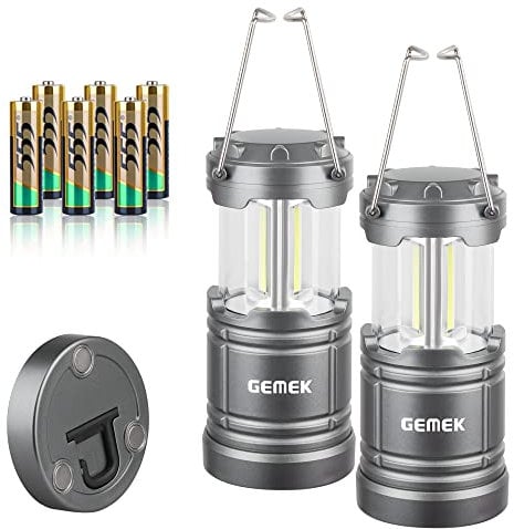 GEMEK 2 Pack LED Lantern, Collapsible Emergency Battery Powered Lights with Magnetic Base for Home Power Outages, Roadside Car Repair, Fishing, Camping Gear Accessories Essentials (Gray)
