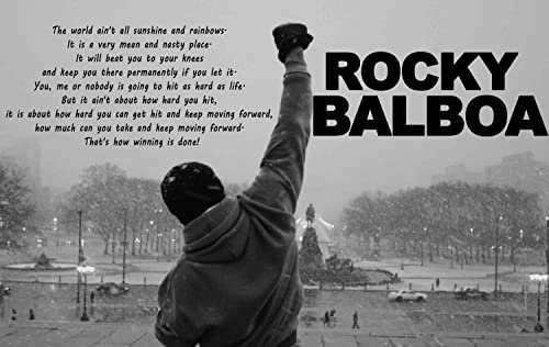 time4art Rocky Balboa BILD MIT ZITAT BOXEN SPORT Boxing English Print Canvas Black & White Bild auf Keilrahmen Leinwand Giclee 90x60cm