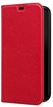 WIIUKA Hülle für iPhone 14 Pro, Leder aus Deutschland, mit Kartenfach, extra Dünn, Handyhülle mit Standfunktion, Tasche Rot