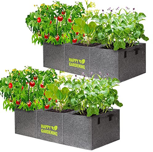 Bolsas de Cultivo de Tela, Paquete de 2 Camas de jardín elevadas con asa para Verduras, macetas de Tela para Interiores y Exteriores, 3 pies Cuadrados
