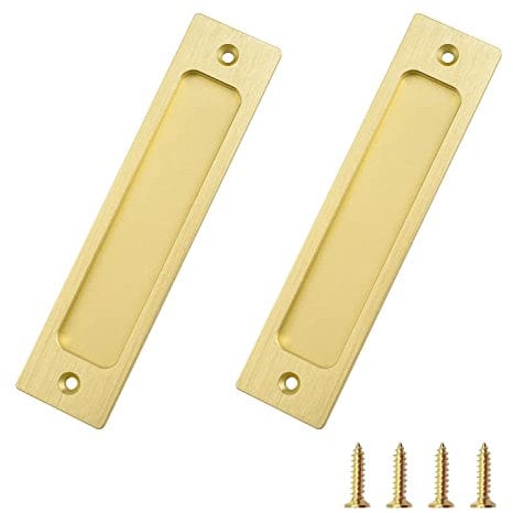 MOROBOR Rectangular Recessed Sliding Door Pulls, 2pcs Brushed Gold Flush Pull Aluminum Alloy Closet Door Finger Pulls with Mounting Screws for Sliding Barn Door(150mm)