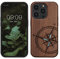kwmobile Hülle kompatibel mit Apple iPhone 14 Pro Hülle - Holz Case - Handy Cover - TPU Handyhülle in Dunkelbraun Vintage Kompass mit Perlmutt