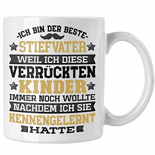 Trendation - Stiefvater Tasse Geschenk Stiefpapa Lustiger Spruch Geschenkidee Bonus Papa Vatertag Ich Bin der Beste Stiefvater (Weiß)