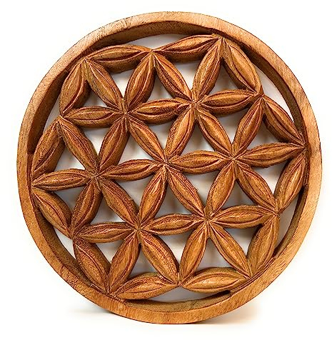 Trintura Fiore della vita, 20 cm, immagine energetica in legno di acacia, grande decorazione da parete, decorazione esoterica, decorazione in legno, marrone, immagine Feng Shui