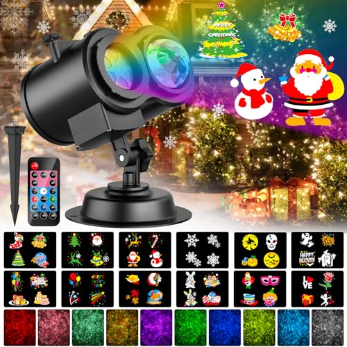 YAZEKY Projecteur Noel Exterieur Intérieur, Projecteur LED Noël Extérieur 2 en 1 avec 12 Diapositives 10 Couleurs Effet de Vague d'eau, Lampe Projecteur Décoration pour Noël, Halloween, Fête