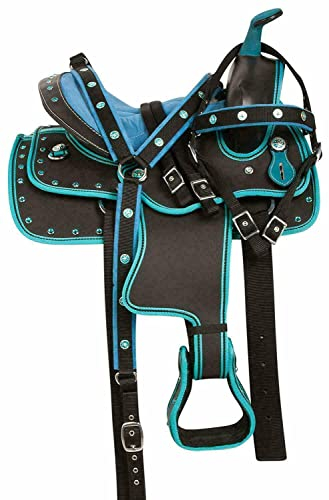 WILD RACE Wunderschöner Designer-Westernsattel aus synthetischem Barrel Racing/Beautiful Designer Synthetic Western Barrel Racing Western Saddle (14, Turquoise-Black)