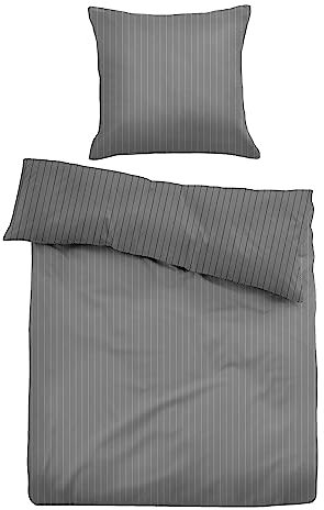 TOM TAILOR 0007707 Bettwäsche Garnitur mit Kopfkissenbezug Flanell Cooper 1x 200x200 cm + 2X 80x80 cm, Black