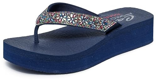 Skechers Damen Cali Vinyasa WILD Daisies, Navy Mitobuck Multi Gem Stone Trim, 35 EU