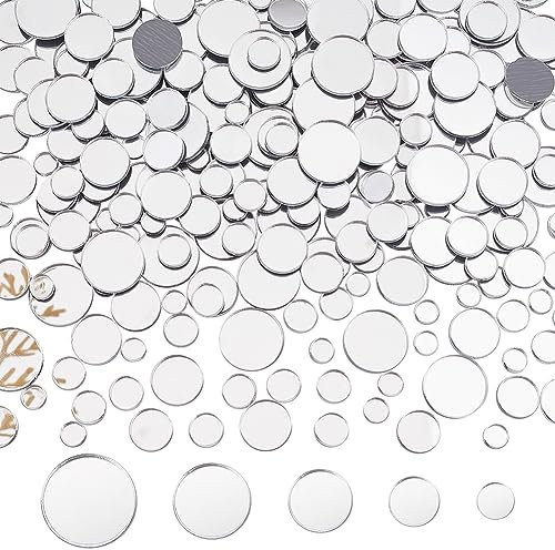 PH PandaHall 250pz 5 dimensioni Piastrelle A Specchio Mini Specchio Rotondo Acrilico Autoadesivo Cerchio Piastrelle A Specchio Artigianali per Decorazione Fai Da Te Forniture 5.5/7.5/9.5/11.5/14.5mm