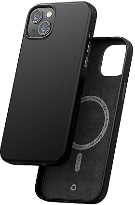 FLOLAB TerraTact Magnetische Schutzhülle für iPhone 15, Leder, langlebig, schlankes Design, Magsafe-kompatibel, NAPA-Leder, Innenseite aus Mikrofaser, Aluminium-Tasten, Mitternachtsschwarz