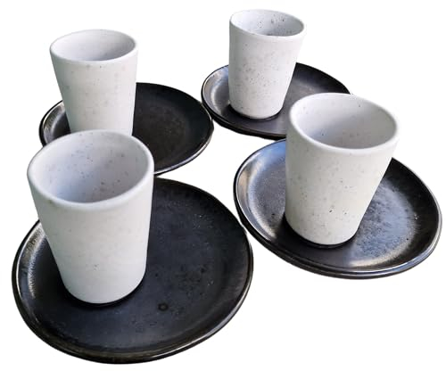 PintoMed PintoCer Lot de 4 tasses à expresso en céramique sans anse Blanc/noir